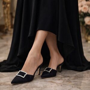 Vintage Black Rhinestone Slide Heels